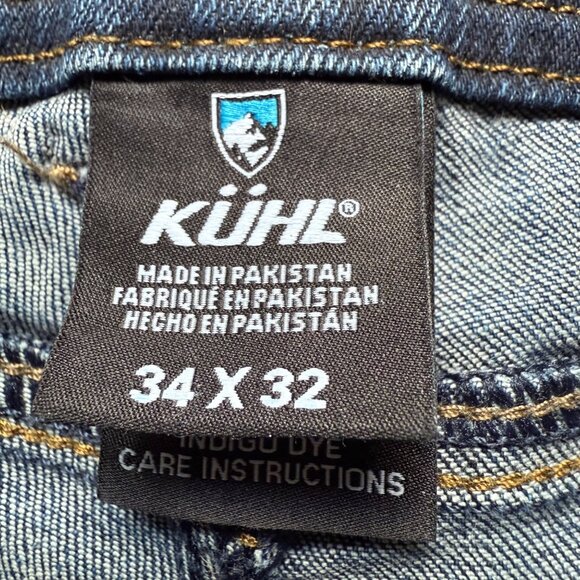 Kuhl Mens 34x32 Blue Indigo Dye Dark Wash Denim Rugged Tapered Leg Rydr Jeans - Picture 5 of 16